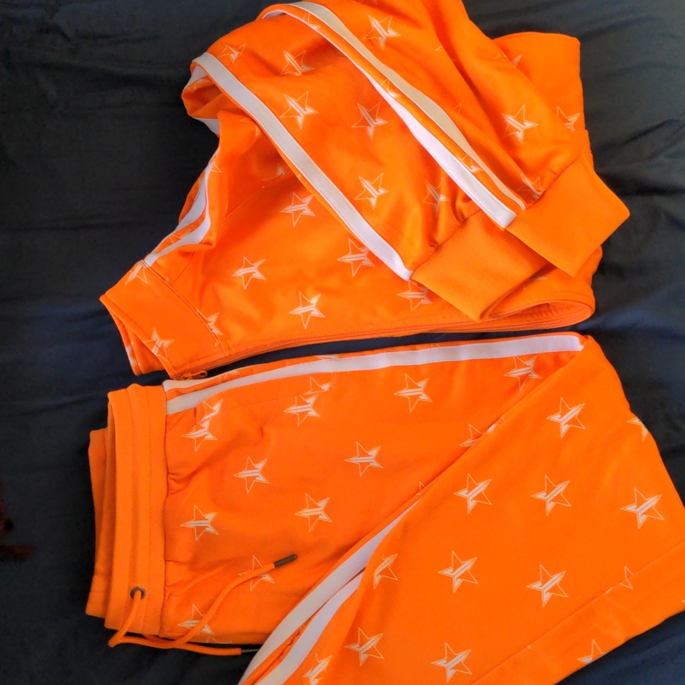Jeffree Star Cosmetics orange and white jumpsuit